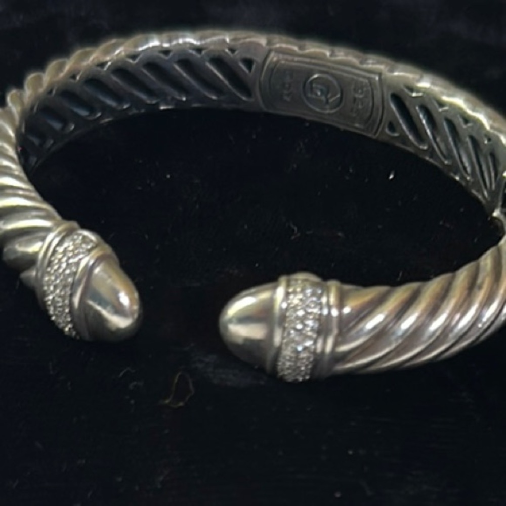 David Yurman sterling silver pave diamonds Waverly cuff bracelet.